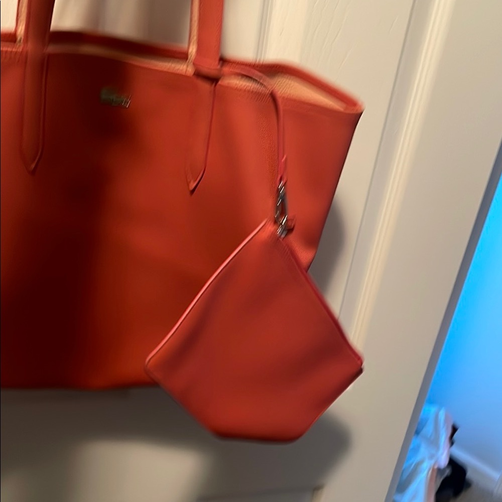 Lacoste Orange Tote Bag with Pouch